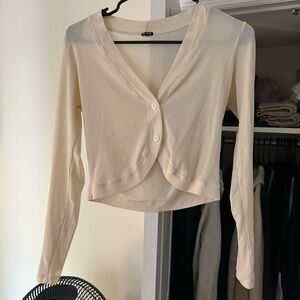 Monrow Cream Ribbed Cardigan Top